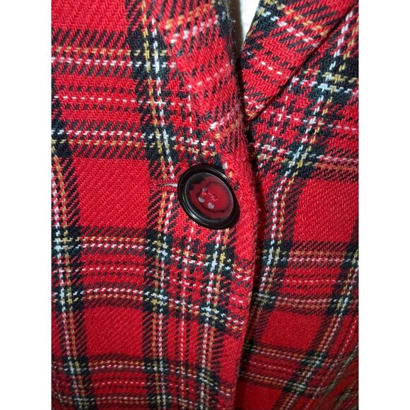 Vintage Sag Harbor Red Plaid Wool Blend Blazer with Black Velvet Collar – Size 1 - Picture 8 of 16